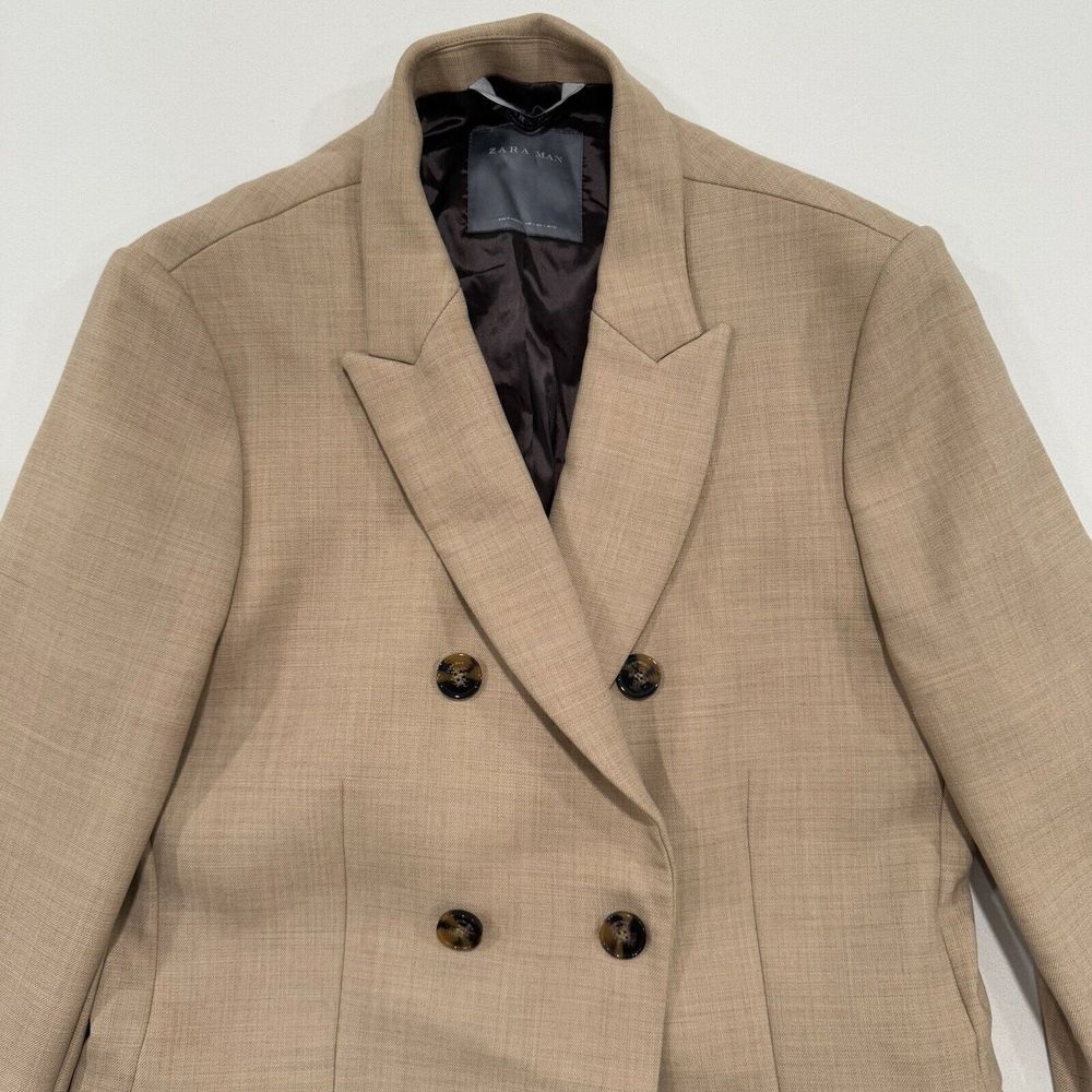 Zara Man Overcoat Blazer Brown Tan Men's L Bottom Closure - Picture 3 of 14